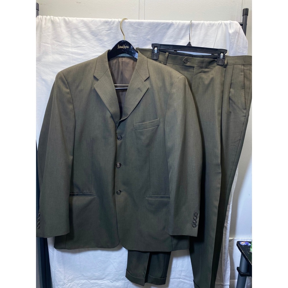 Angelo Rossi Suit Set Mens 44R 38x38 Dark Taupe 3-Button Hand Tailored Italia